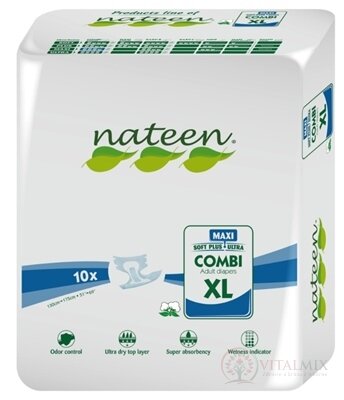 nateen COMBI MAXI XL plienky inkontinenčné, obvod bokov 130-175 cm, savosť 3900 ml, 1x10 ks