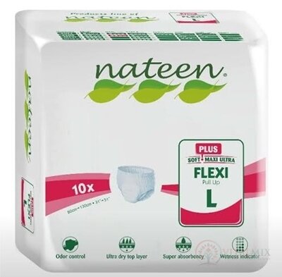 nateen FLEXI PLUS L/XL nohavičky plienkové, obvod bokov 110-170 cm, savosť 2550 ml, 1x10 ks