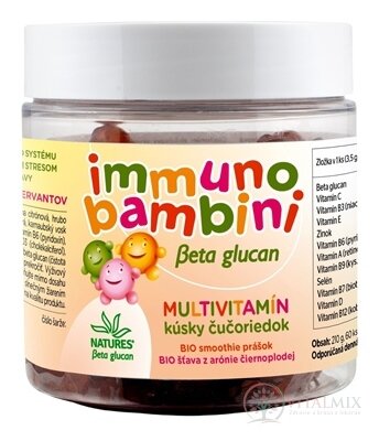 NATURES immuno bambini Beta glucan MULTIVITAMÍN kúsky čučoriedok, želatínové medvedíky 1x60 ks