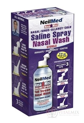 NeilMed NasaMist ALL in One sprej, soľný roztok, 3 nadstavce, 1x177 ml