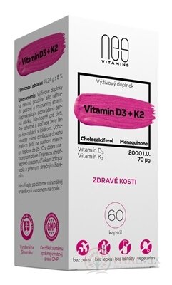 nesVITAMINS Vitamin D3 2000 I.U. + K2 70 μg cps 1x60 ks