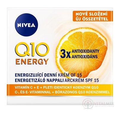 NIVEA Energizujúci denný krém Q10 ENERGY  SPF15 proti vráskam, s pomarančovým extraktom 1x50 ml