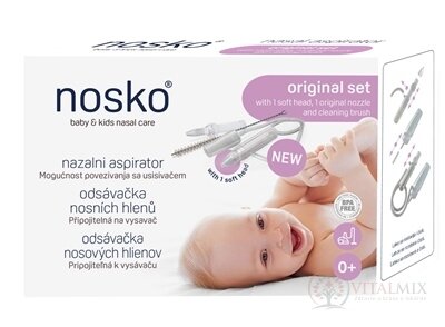 nosko Odsávačka nosových hlienov - Original set pripojiteľná k vysávaču (1 mäkká hlavica, 1 hlavica originál, čistiaca kefka) 1x1 set