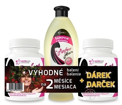 NUTRICIUS Perfect HAIR new DUO + darček tbl (metionín 500 mg) 2x100 (200 ks) + Perfect HAIR šampón s kofeínom 550 ml zadarmo, 1x1 set