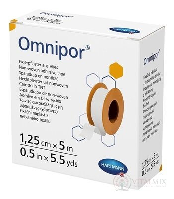 Omnipor fixačná náplasť z bieleho netkaného textilu na cievke (1,25 cm x 5 m) 1x1 ks