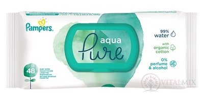 PAMPERS baby wipes PURE Aqua vlhčené obrúsky náplň 1x48 ks