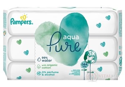 PAMPERS baby wipes PURE Aqua vlhčené obrúsky náplň 3x48 (144 ks)