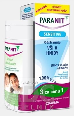 PARANIT SENSITIVE odstraňuje vši a hnidy vlasová voda 150 ml + (šampón 100 ml + hrebeň zadarmo), 1x1 set
