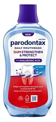 Parodontax GUM STRENGTHEN & PROTECT ICY MINT ústna voda s fluoridmi, s kyselinou hyalurónovou, bez alkoholu 1x500 ml