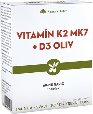 Pharma Activ Vitamín K2 MK7 + D3 OLIV cps 60+15 navyše (75 ks)