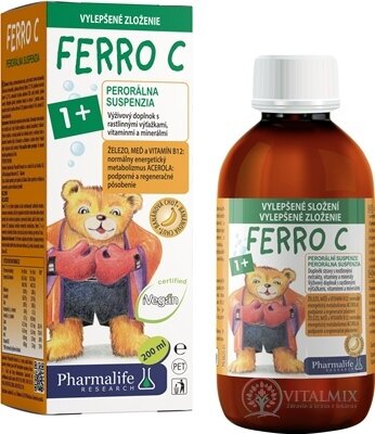 Pharmalife FERRO C 1+ perorálna suspenzia, banánová príchuť 1x200 ml