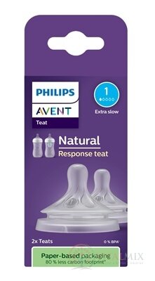 Philips AVENT CUMLÍK na fľašu Natural Response 1 veľmi pomalý prietok, 0m, silikónový (SCY961/02) 1x2 ks