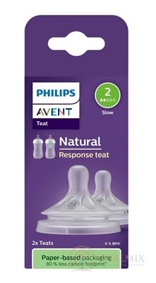 Philips AVENT CUMLÍK na fľašu Natural Response 2 pomalý prietok, 0m+, silikónový (SCY962/02) 1x2 ks