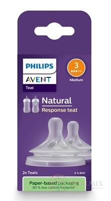 Philips AVENT CUMLÍK na fľašu Natural Response 3 stredný prietok, 1m+, silikónový (SCY963/02) 1x2 ks