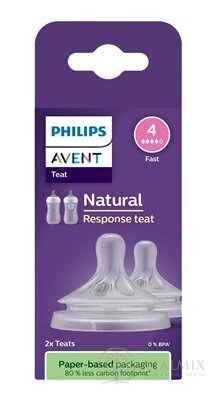 Philips AVENT CUMLÍK na fľašu Natural Response 4 rýchly prietok, 3m+, silikónový (SCY964/02) 1x2 ks