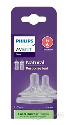 Philips AVENT CUMLÍK na fľašu Natural Response 6 na kašu, 6m+, silikónový (SCY966/02) 1x2 ks