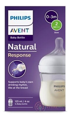 Philips AVENT FĽAŠA Natural Response 125 ml, priehľadná, 0-3m, cumlík prietok 2 (SCY900/01) 1x1 ks