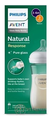 Philips AVENT FĽAŠA Natural Response 240 ml, sklenená, 3-6m, cumlík prietok 3 (SCY933/01) 1x1 ks