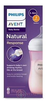 Philips AVENT FĽAŠA Natural Response 260 ml, ružová,  3-6m, cumlík prietok 3 (SCY903/11) 1x1 ks