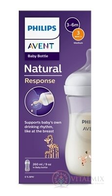 Philips AVENT FĽAŠA Natural Response 260 ml, žirafa, 3-6m, cumlík prietok 3 (SCY903/66) 1x1 ks