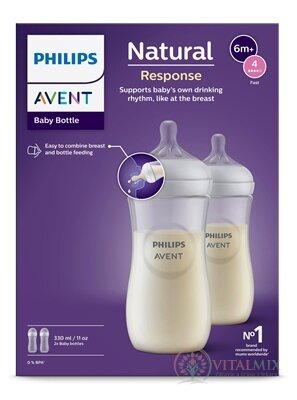 Philips AVENT FĽAŠA Natural Response 330 ml, priehľadná, 6m+, cumlík prietok 4 (SCY906/02) 1x2 ks