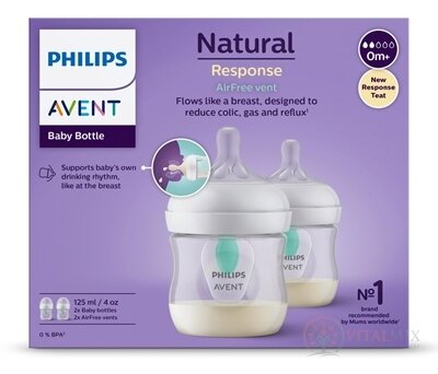 Philips AVENT FĽAŠA Natural Response AirFree 125 ml, priehľadná, 0m+, cumlík prietok 2 (SCY670/02) 1x2 ks
