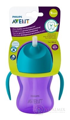 Philips AVENT HRNČEK s ohnutou slamkou 200 ml, 9 m+, s držadlami, fialový (SCF796/02), 1x1 ks