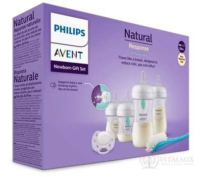 Philips AVENT Novorodenecká SADA Natural Response AirFree, fľaše (2x125 ml,0-3m; 2x260 ml,3-6m) 1xcumlík Ultra soft 0-6m,1x kefka; (SCD657/11) 1x1 set