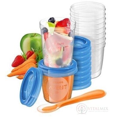 Philips AVENT VIA SADA zásobníky a lyžička poháriky: 10x180 ml, 10x240 ml, 20xVIA vrchnáky, 1 lyžička (SCF721/20) 1x1 set