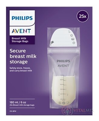 Philips AVENT VRECKÁ na materské mlieko jednorazové, objem 180 ml (krabica) (SCF603/25) 1x25 ks