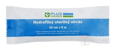 PLUS LEKÁREŇ Hydrofilný sterilný obväz 10 cm x 5 m, 1x1 ks