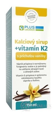 PLUS LEKÁREŇ Kalciový sirup + vitamín K2 s príchuťou vanilky 1x150 ml