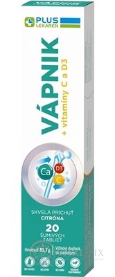 PLUS LEKÁREŇ VÁPNIK + vitamíny C a D3 šumivé tbl, s príchuťou citróna 1x20 ks
