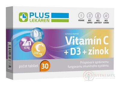 PLUS LEKÁREŇ Vitamín C + D3 + zinok tbl 1x30 ks