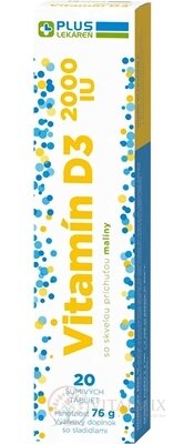 PLUS LEKÁREŇ Vitamín D3 2000 IU šumivé tbl, s príchuťou mailny 1x20 ks
