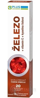 PLUS LEKÁREŇ Železo + vitamín C + kyselina listová šumivé tbl s príchuťou čierne ríbezle 1x20 ks