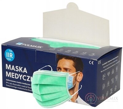 POLMASK Rúško zdravotnícke zelené, nesterilné, jednorazové, typ IIR, s gumičkami 1x50 ks