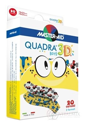 QUADRA 3D BOYS Náplasť pre chlapcov, 2 veľkosti (78x20 mm, 78x26 mm) 1x20 ks