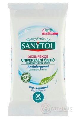 SANYTOL DEZINFEKCIA UNIVERZÁLNY ČISTIČ Utierky jednorazové, Antialergénne, 1x36 ks