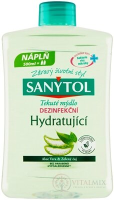 SANYTOL Tekuté mydlo DEZINFEKČNÉ Hydratujúce Aloe Vera a zelený čaj, náhradná náplň 1x500 ml