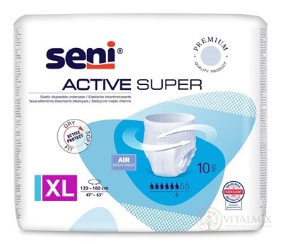 Seni ACTIVE SUPER Extra Large navliekacie nohavičky (pás 120-160 cm) 1x10 ks