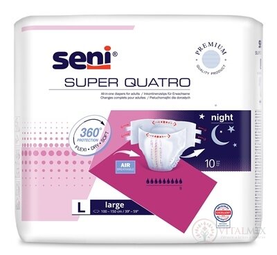 Seni SUPER QUATRO Large plienkové nohavičky, night (pás 100-150 cm) 1x10 ks