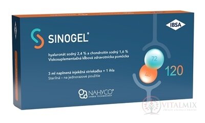 SINOGEL viskoelastický intraartrikulárny roztok, v naplnenej injekčnej striekačke s ihlou 1x3 ml