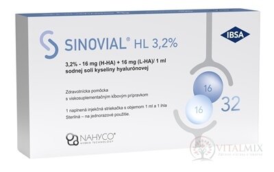 SINOVIAL HL 3,2 % intraartikulárny roztok hyseliny hylaurónovej, v naplnenej injekčnej striekačke s ihlou 1x1 ml