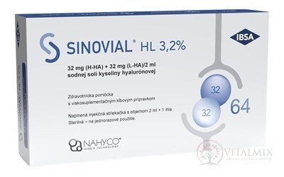 SINOVIAL HL 3,2% intraartikulárny roztok hyseliny hylaurónovej, v naplnenej injekčnej striekačke s ihlou 1x2 ml