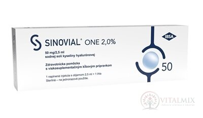 Sinovial ONE 2% roztok kys. hyalurónovej v injekčnej striekačke s ihlou, do kĺbov (50 mg/2,5 ml) 1x2,5 ml