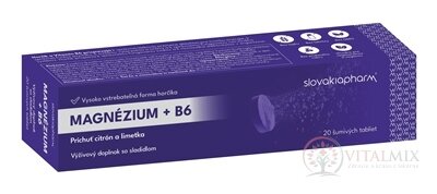 Slovakiapharm Magnézium + B6 šumivé tablety, príchuť citrón a limetka 1x20 ks