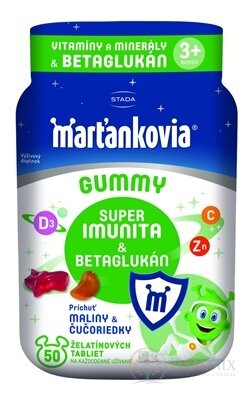 STADA Marťankovia GUMMY Super Imunita & Betaglukán želatínové tablety, príchuť malina a čučoriedka 1x50 ks