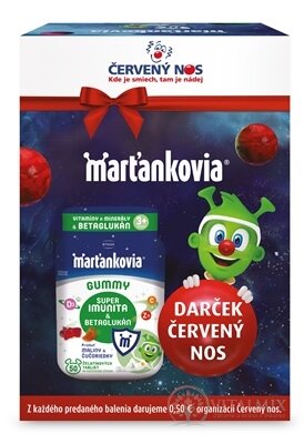 STADA Marťankovia GUMMY Super Imunita & Betaglukán želatínové tablety, príchuť malina a čučoriedka 50 ks + darček červený nos, 1x1 set