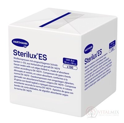 STERILUX ES kompres nesterilný so založenými okrajmi 13 vlákien 8 vrstiev (10x10 cm) 1x100 ks